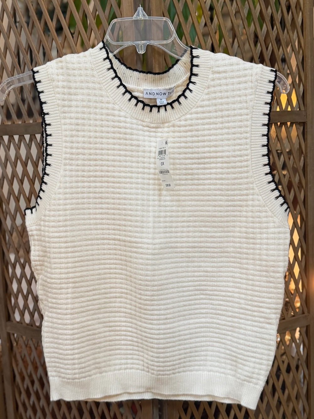 And Now This Cream Sleeveless Waffle-Knit Crew Sweater/Vest
